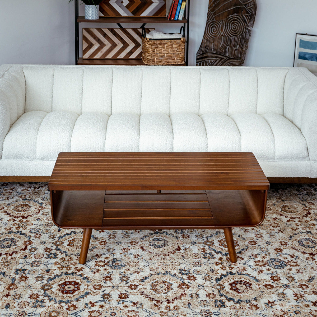 Alice mid-century modern coffee table in warm walnut finish with slatted top by HouseOfZazla on Tampa Home & Garden Store