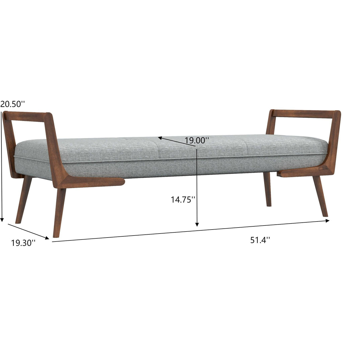Gray upholstered bench with biscuit tufting by HouseOfZazla 51.2 in wide on Tampa Home & Garden Store