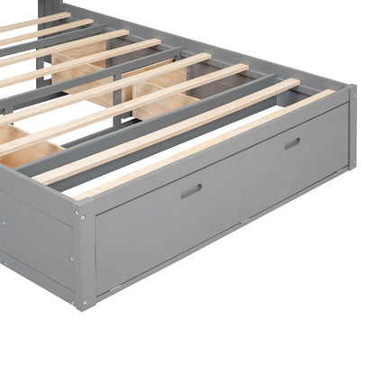 Platform bed with 4 under-bed drawers and wooden slat frame in gray finish on Tampa Home & Garden Store