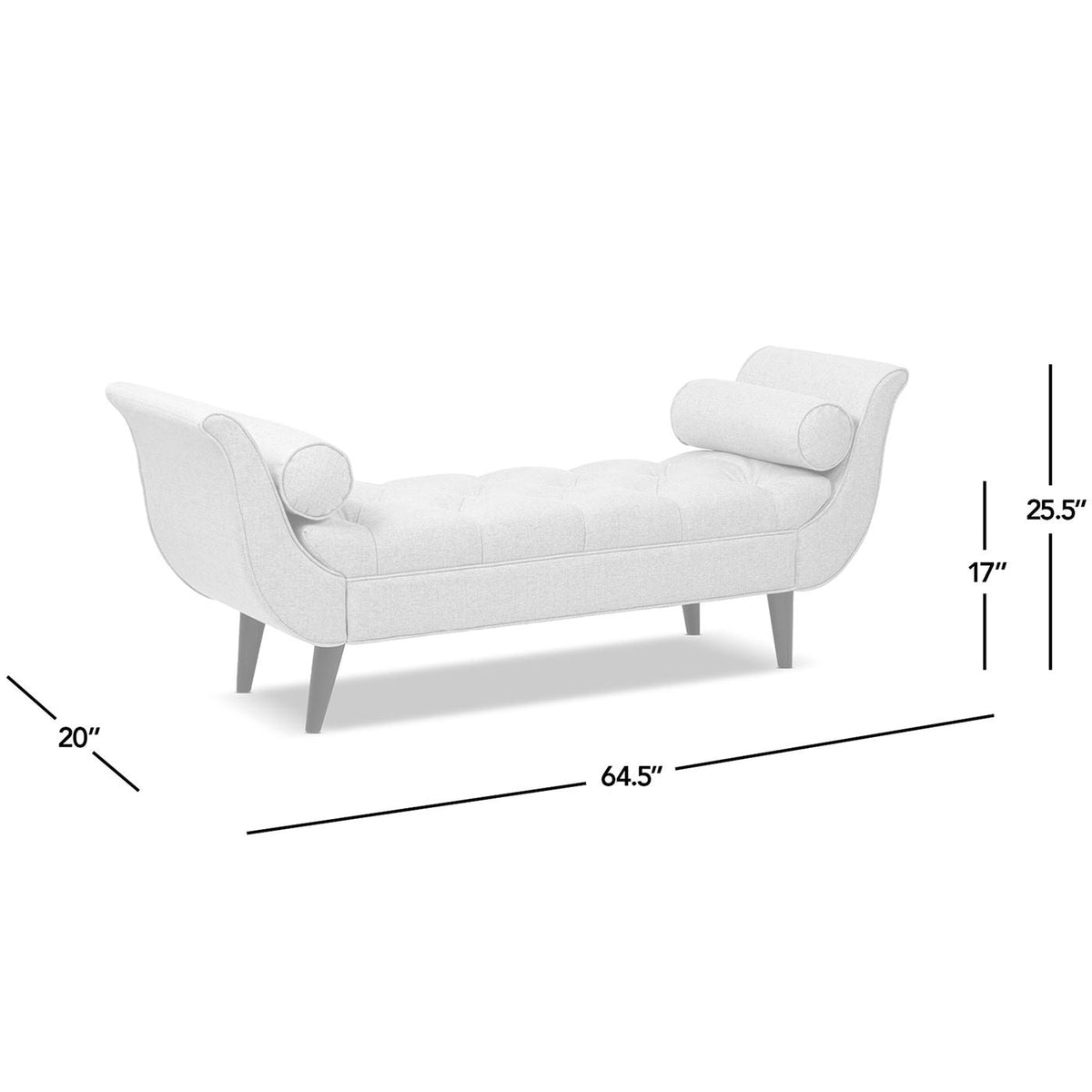Tufted Flared Arm Entryway Bench in light gray fabric by HouseOfZazla with bolster pillows on Tampa Home & Garden Store