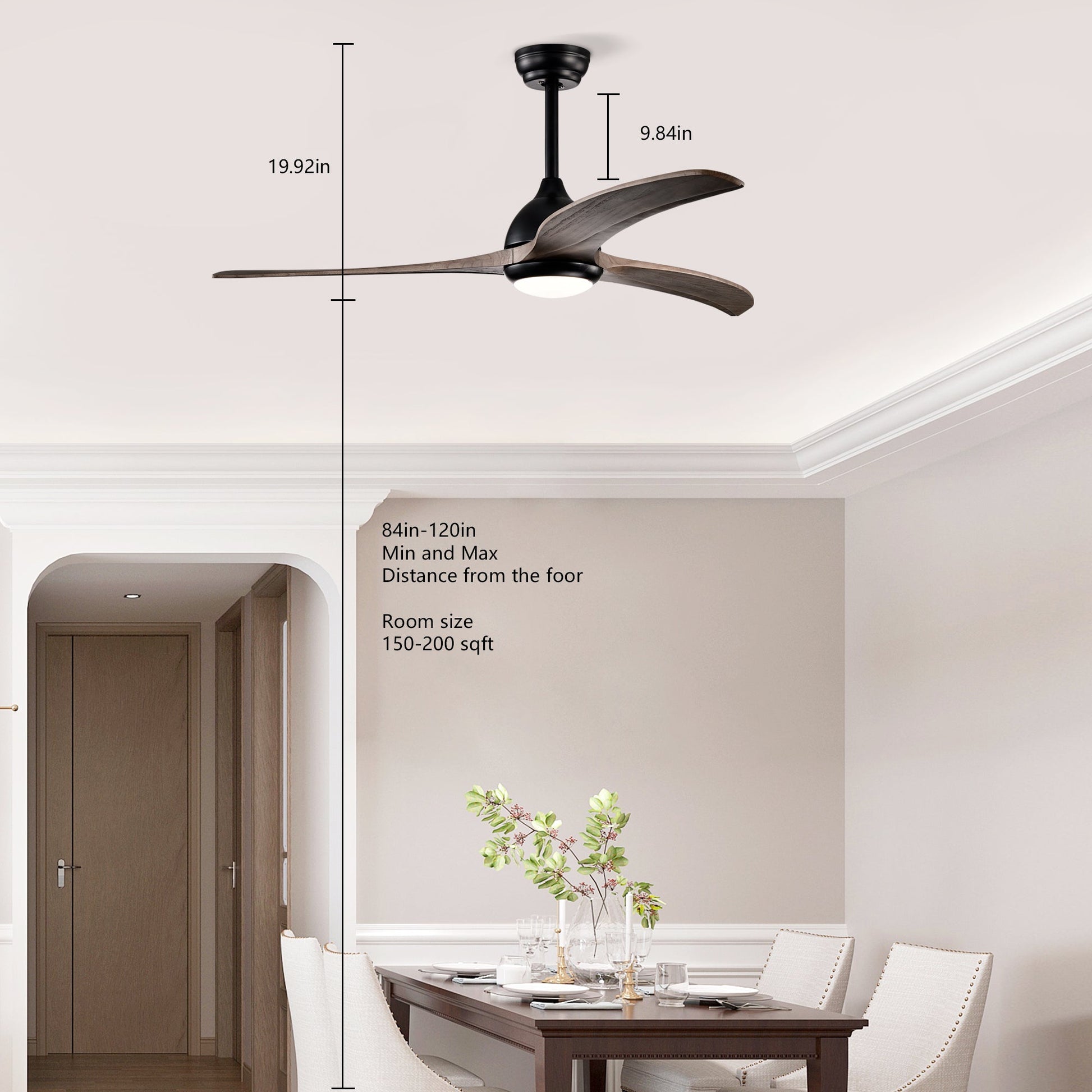 52in solid wood blades ceiling fan with light and remote, black housing HouseOfZazla on Tampa Home & Garden Store