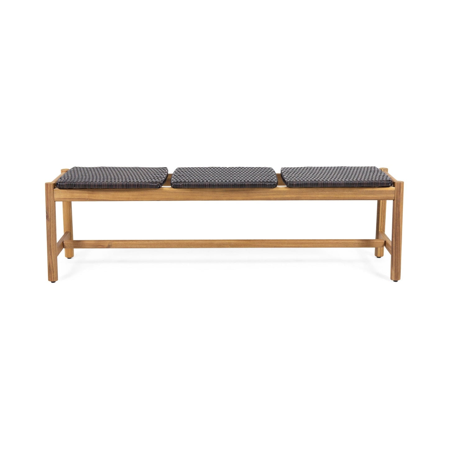 Cambria Rustic 3 Seater Bench Teak with three dark woven cushions outdoor bench on Tampa Home & Garden Store