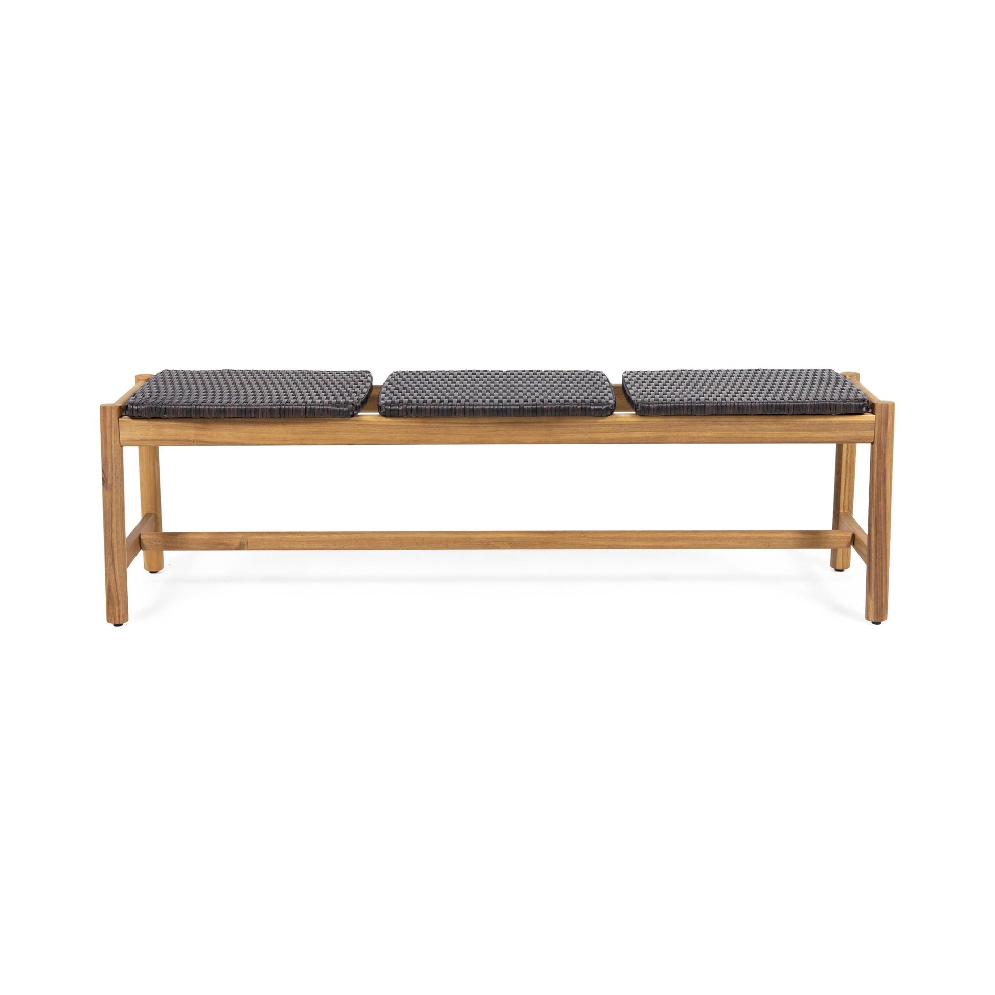 Cambria Rustic 3 Seater Bench Teak with three dark woven cushions outdoor bench on Tampa Home & Garden Store
