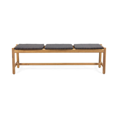 Cambria Rustic 3 Seater Bench Teak with three dark woven cushions outdoor bench on Tampa Home & Garden Store