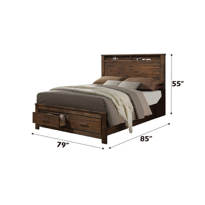 Merrilee Eastern King Bed With Storage Oak bed with headboard shelving and under-bed drawers on Tampa Home & Garden Store