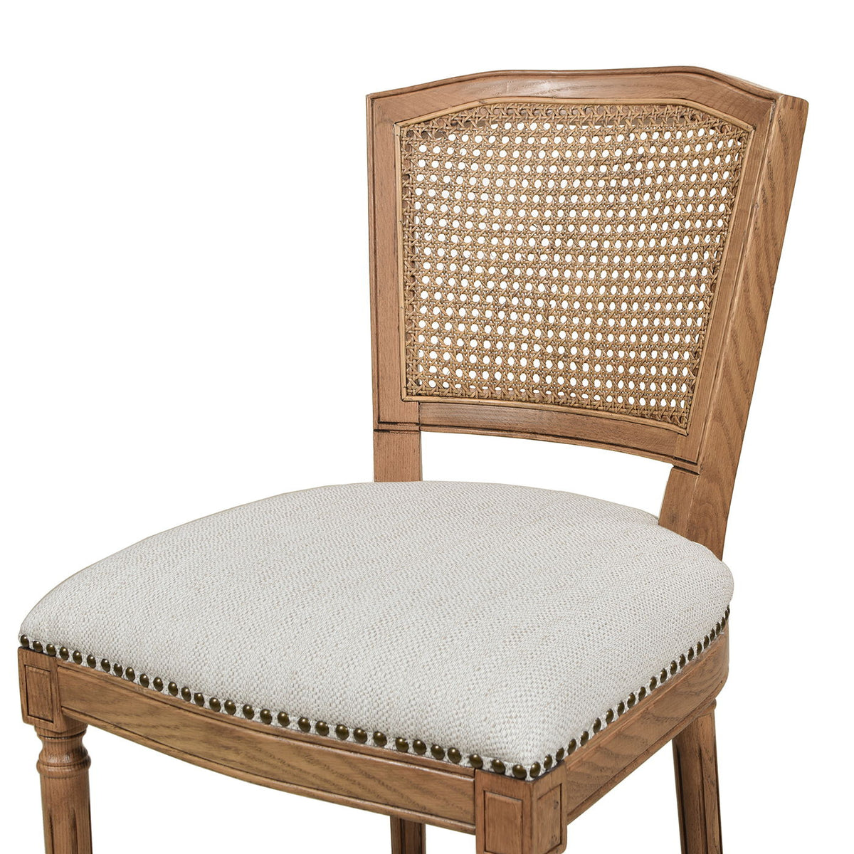 Rattan Wicker High Back Counter Bar Stool with Oak Frame, beige upholstered seat on Tampa Home & Garden Store