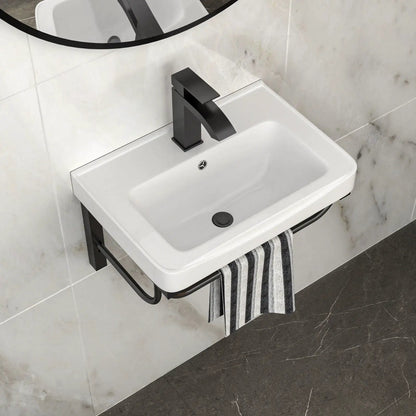 Wall Mounted Rectangular Sink With Towel Bar