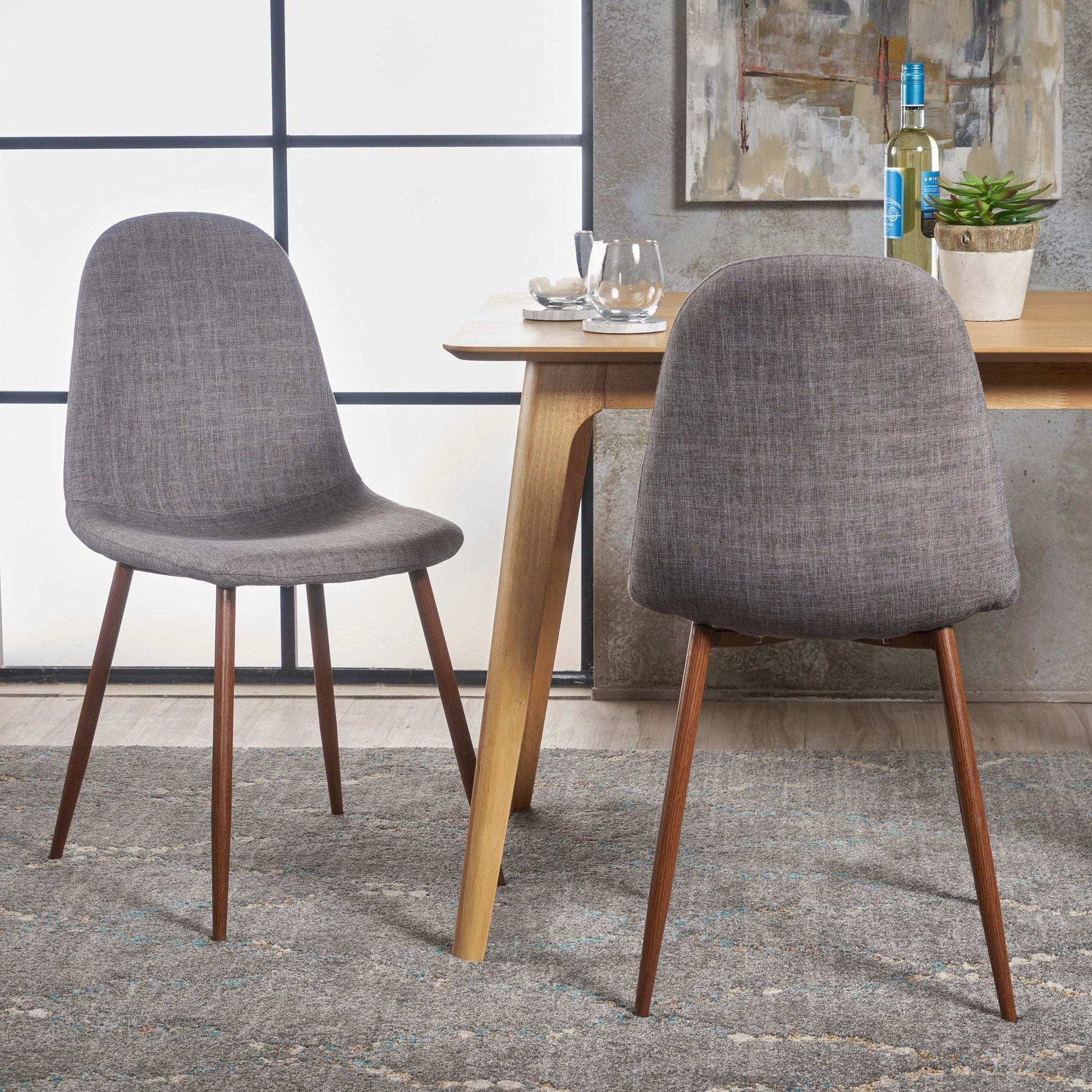 Modern minimalist fabric dining chair pair in grey upholstery with wooden legs on Tampa Home & Garden Store