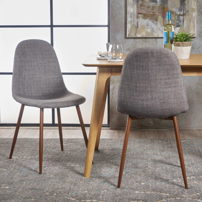 Modern minimalist fabric dining chair pair in grey upholstery with wooden legs on Tampa Home & Garden Store