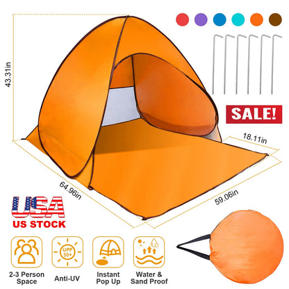 GemGear pop-up beach tent orange instant sun shade shelter anti-UV waterproof for 2-3 people on Tampa Home & Garden Store