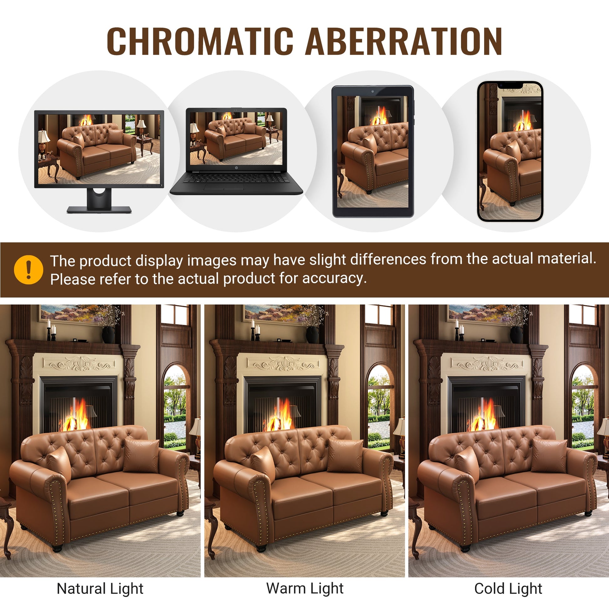 Sofa 41.3-inch upholstered faux leather with nailhead trim brown by HouseOfZazla, on Tampa Home & Garden Store