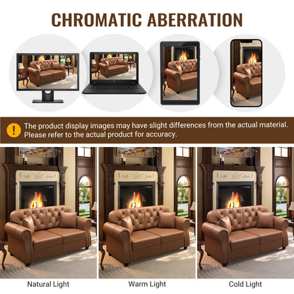 Sofa 41.3-inch upholstered faux leather with nailhead trim brown by HouseOfZazla, on Tampa Home & Garden Store