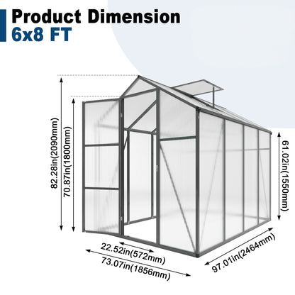 Windproof greenhouse with raised base, black frame and polycarbonate panels, 6x8 ft on Tampa Home & Garden Store