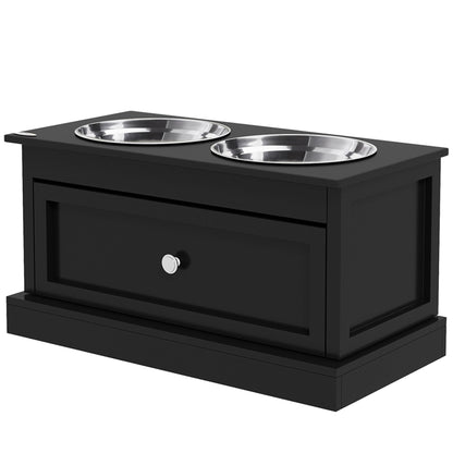 PawHut large elevated dog bowls on black stand with dual stainless bowls and storage drawer on Tampa Home & Garden Store
