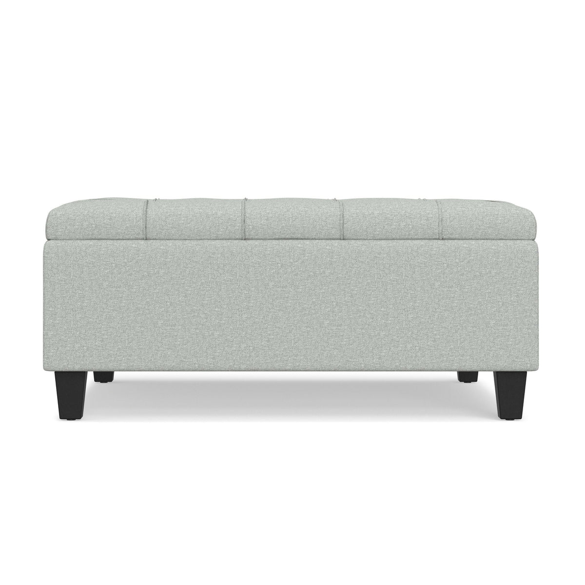 Stone gray storage ottoman with lift-top lid and hidden compartment, tufted top, black legs on Tampa Home & Garden Store