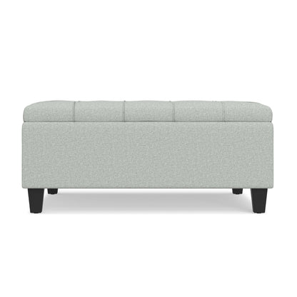 Stone gray storage ottoman with lift-top lid and hidden compartment, tufted top, black legs on Tampa Home & Garden Store
