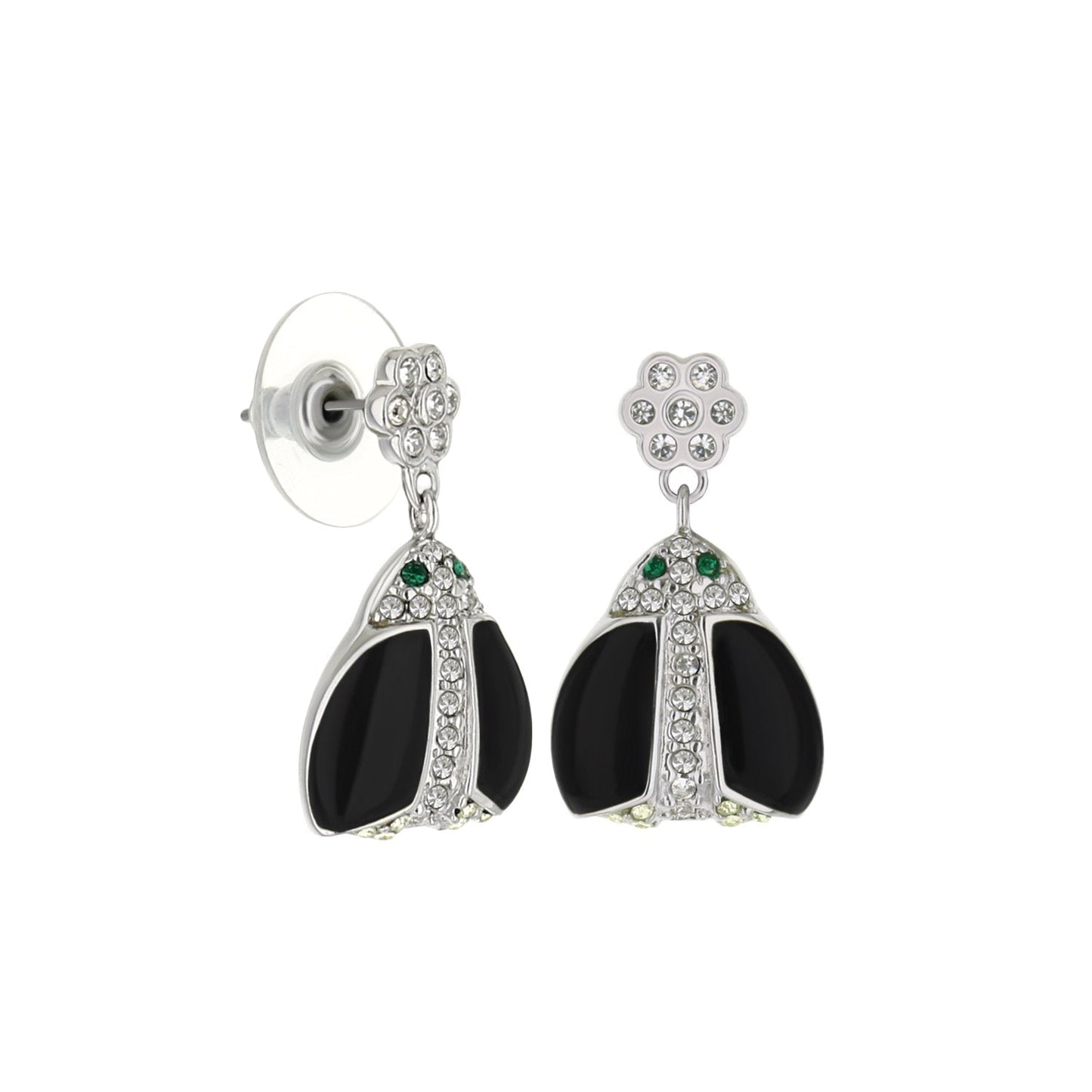 Lady Poof Earrings pair Lauren G Adams, black enamel teardrops with crystal accents on Tampa Home & Garden Store