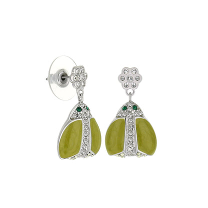 Lady Poof Earrings by Lauren G Adams, crystal flower studs with lime-green teardrop drops, pair on Tampa Home & Garden Store