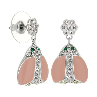 Lady Poof Earrings pair pink wing drops with crystal accents in silver-tone on Tampa Home & Garden Store