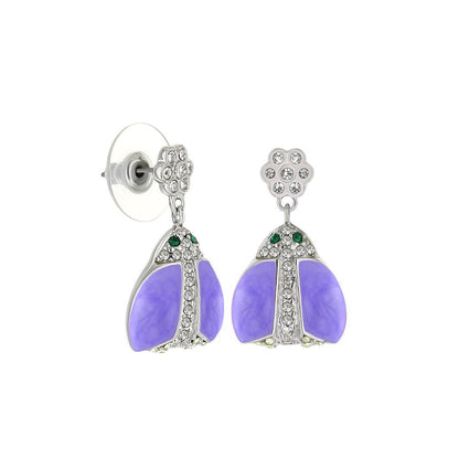 Lady Poof Earrings by Lauren G Adams, lavender wing dangle with crystal accents and flower stud tops on Tampa Home & Garden Store