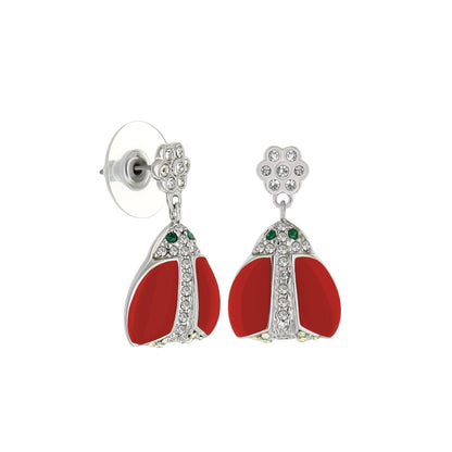 Pair of flower stud earrings with clear crystals; red enamel drops with crystal trim on Tampa Home & Garden Store