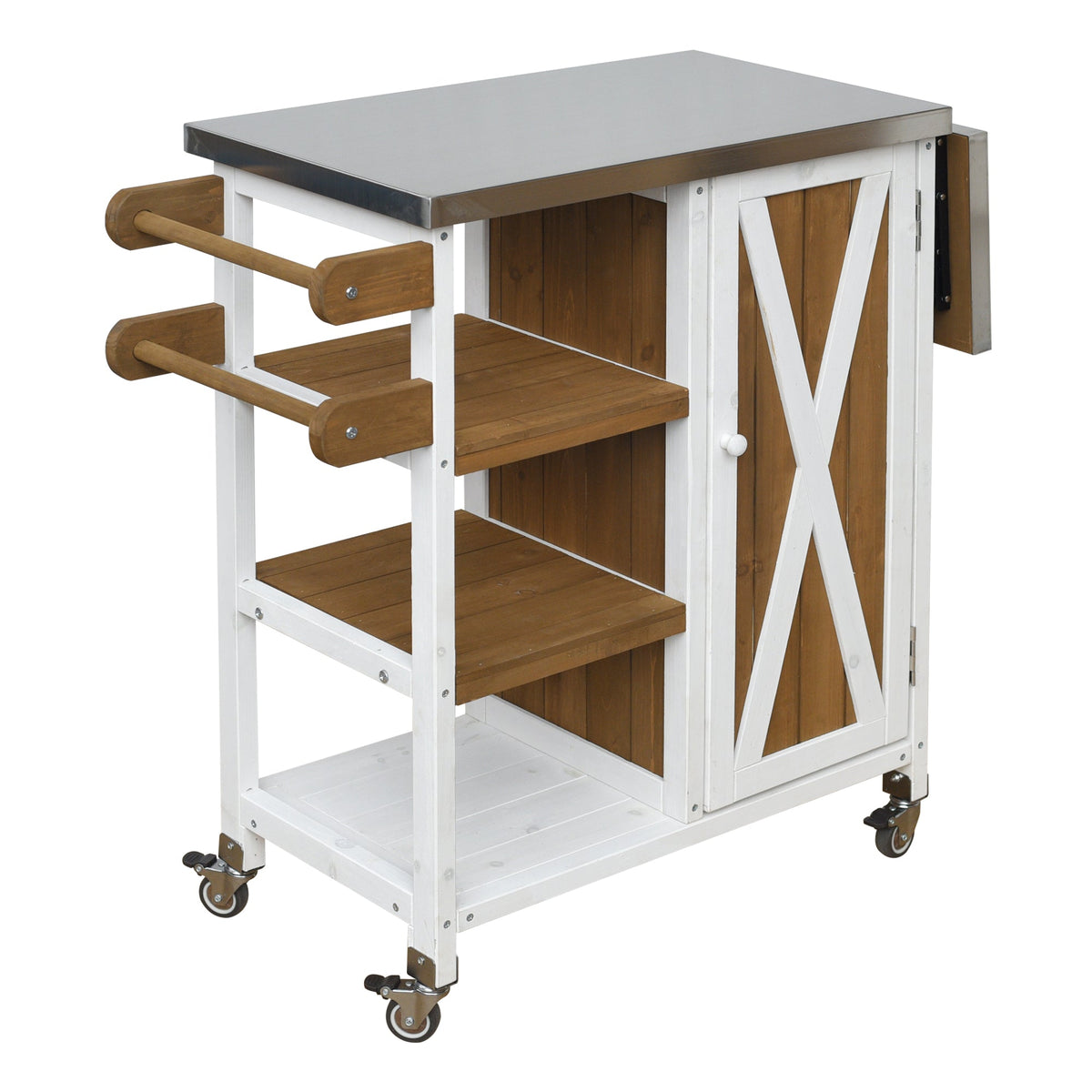 Foldable Outdoor Kitchen Island with stainless top, white frame and wheels HouseOfZazla on Tampa Home & Garden Store