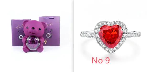 Eternal Rose Teddy Bear Box with Necklace 2-piece set: purple bear box and red heart ring on Tampa Home & Garden Store