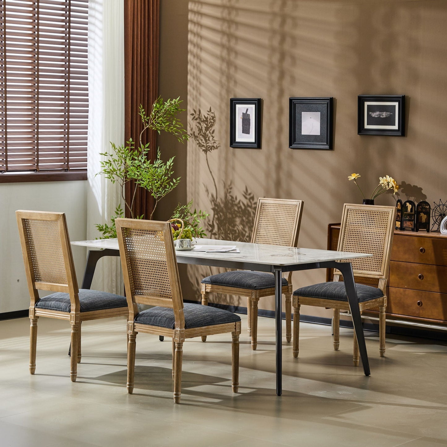 French Country dining chair with cane backrest and upholstered seat by HouseOfZazla, set of six on Tampa Home & Garden Store