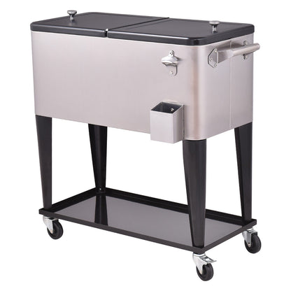 GemGear 80 quart patio rolling stainless steel cooler on a wheeled black cart with dual lids on Tampa Home & Garden Store