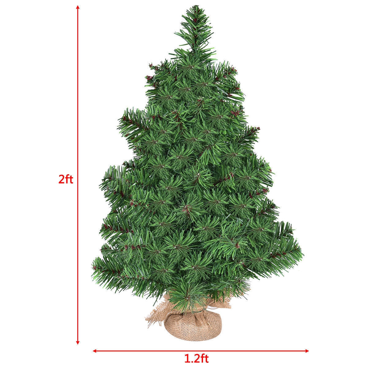 Holiday Season Decor Artificial PVC Christmas Tree 2 ft with burlap-wrapped base DirectDeals on Tampa Home & Garden Store