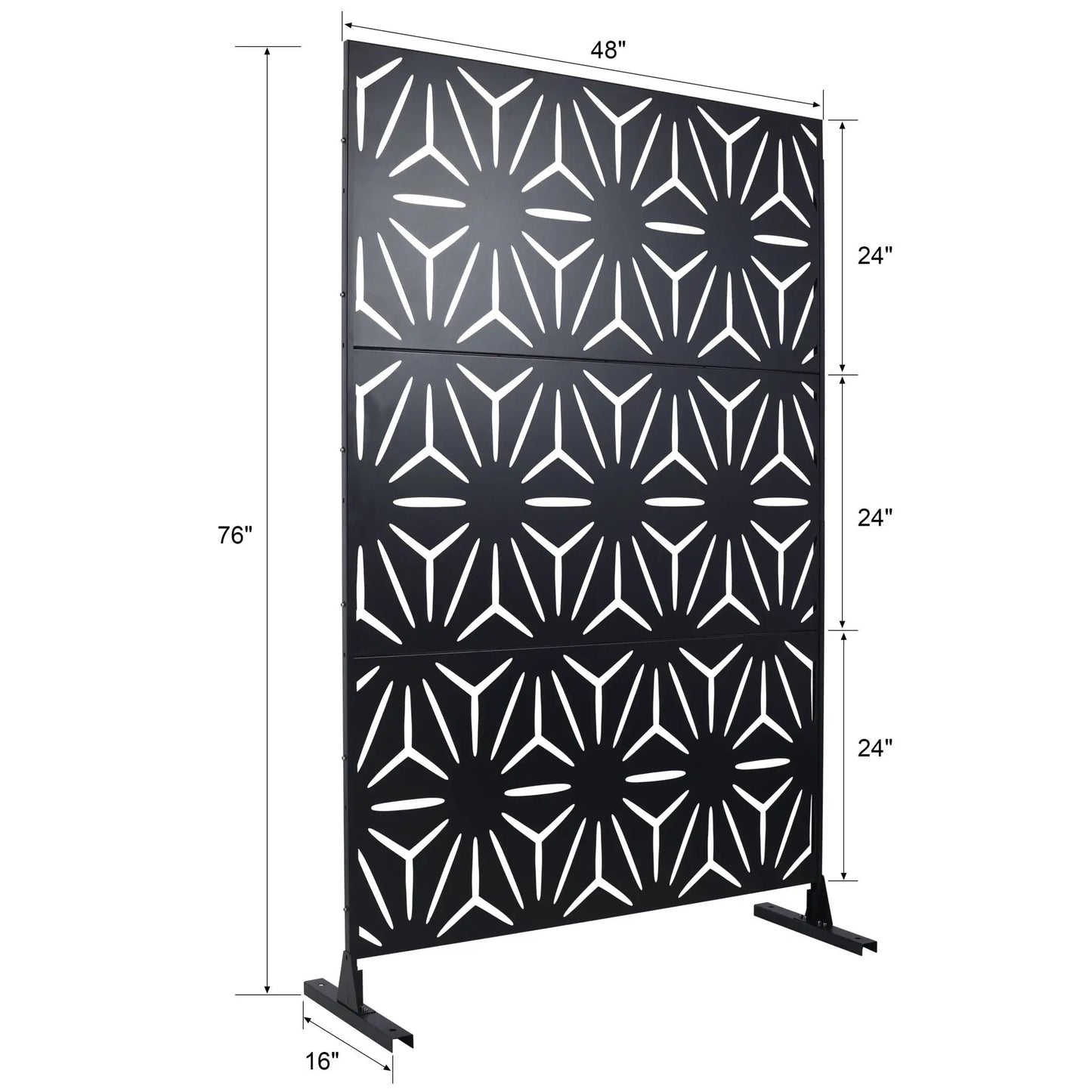 Outdoor & Indoor Metal Privacy Screen panels, black metal with white cutouts, 48in wide on Tampa Home & Garden Store