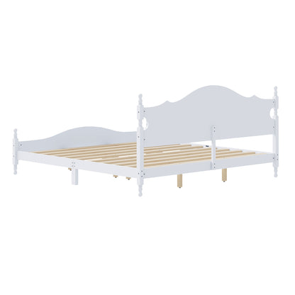 Retro King Wooden Platform Bed with Headboard