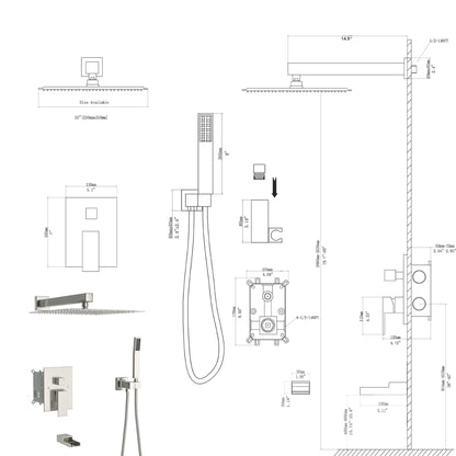 10-Inch Wall Mounted Square Shower System with Rough-In Valve in black/gray by HouseOfZazla on Tampa Home & Garden Store