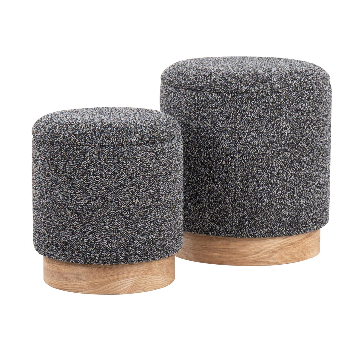 Contemporary nesting ottoman set in speckled black fabric with wooden bases by HouseOfZazla on Tampa Home & Garden Store