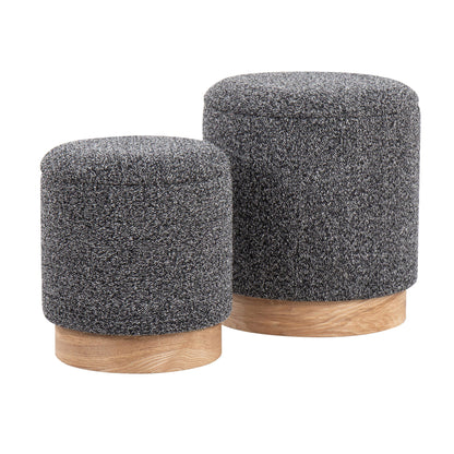 Contemporary nesting ottoman set in speckled black fabric with wooden bases by HouseOfZazla on Tampa Home & Garden Store