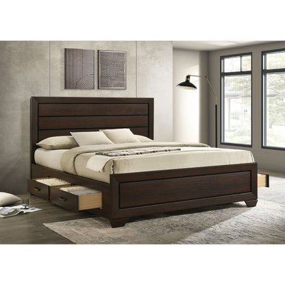 Holmgren Panel Bed with Side Drawers in dark espresso wood, storage bed with low frame on Tampa Home & Garden Store
