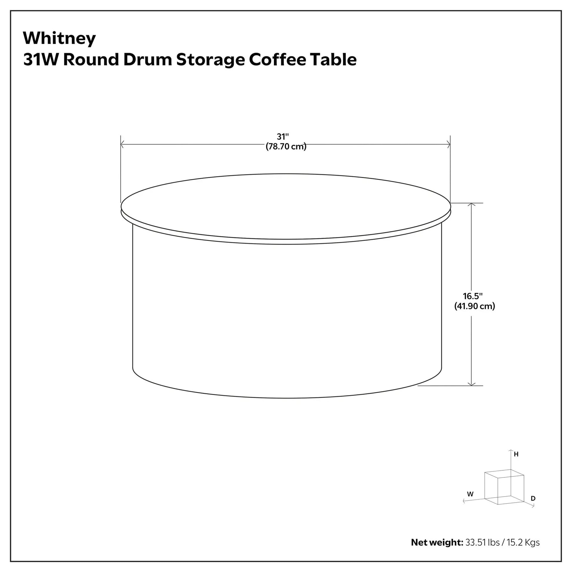 Whitney round metal storage coffee table by Unique Piece Furniture, 31 in dia, 16.5 in high on Tampa Home & Garden Store