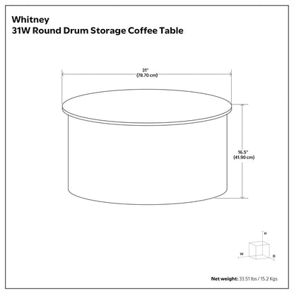 Whitney round metal storage coffee table by Unique Piece Furniture, 31 in dia, 16.5 in high on Tampa Home & Garden Store
