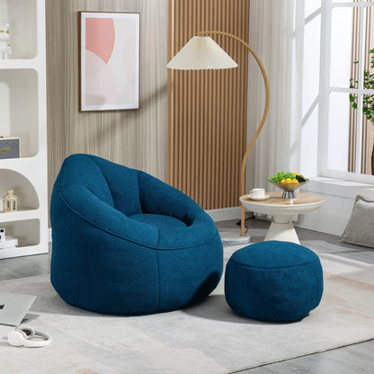 Bedding bean bag sofa chair with high pressure foam footrest and matching ottoman in blue on Tampa Home & Garden Store