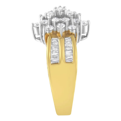 10K yellow gold diamond floral cluster ring with round & baguette stones double-band by Bids.com on Tampa Home & Garden Store