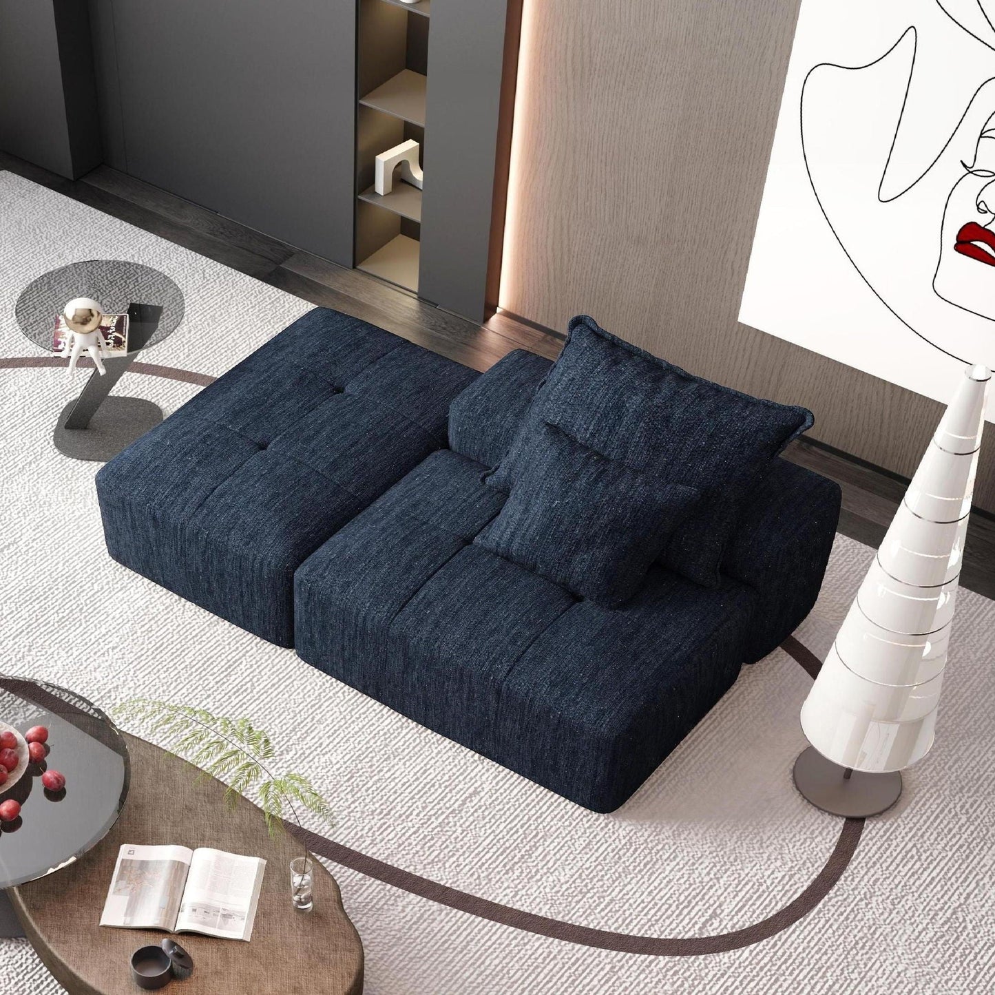Modern Oversized Modular Sectional Sofa by HouseOfZazla in dark navy fabric on Tampa Home & Garden Store