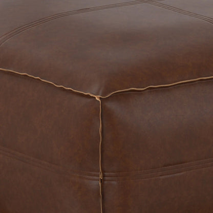 Brody large square coffee table pouf, brown leather with stitched seams on Tampa Home & Garden Store