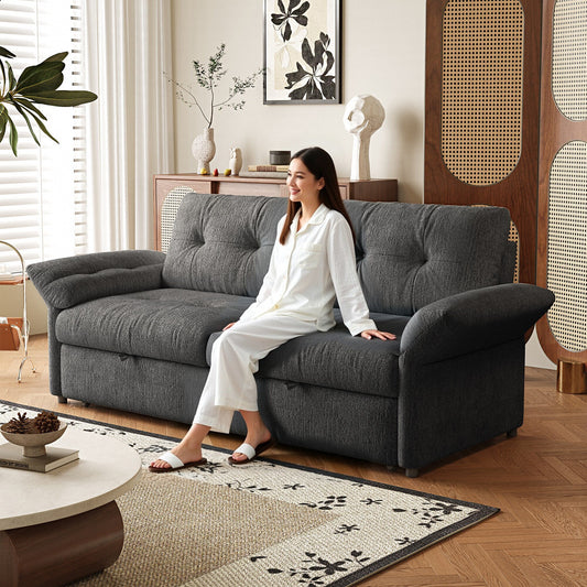 Multi-Functional Sofa Bed 81.5in plush chenille gray upholstery HouseOfZazla on Tampa Home & Garden Store