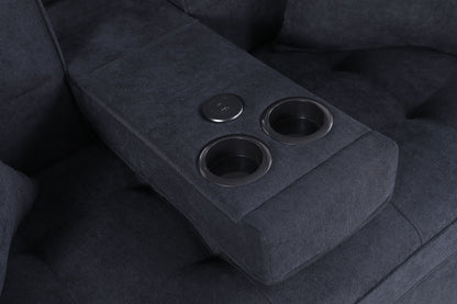 Convertible sleeper loveseat armrest with cup holders and USB ports in dark gray fabric on Tampa Home & Garden Store
