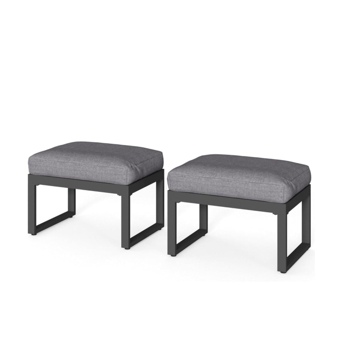 HouseOfZazla all-weather patio ottomans with thick gray cushions and black frames, set of 2 on Tampa Home & Garden Store
