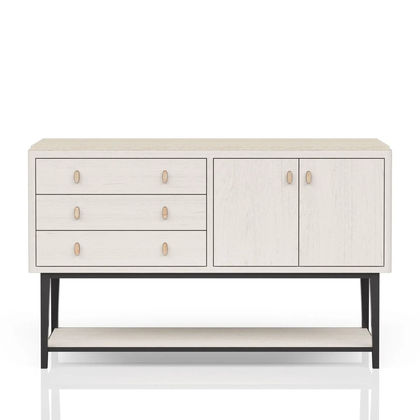 Server With Base - White with light wood knobs and black metal base by Unique Piece Furniture on Tampa Home & Garden Store