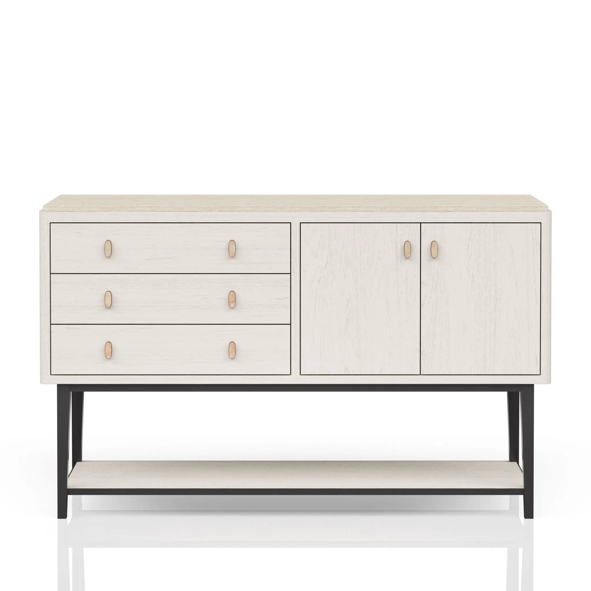 Server With Base - White with light wood knobs and black metal base by Unique Piece Furniture on Tampa Home & Garden Store