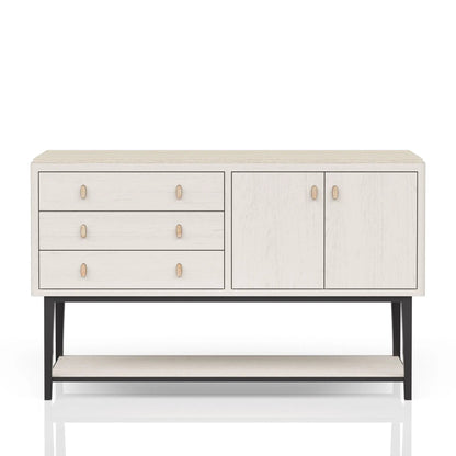 Server With Base - White with light wood knobs and black metal base by Unique Piece Furniture on Tampa Home & Garden Store