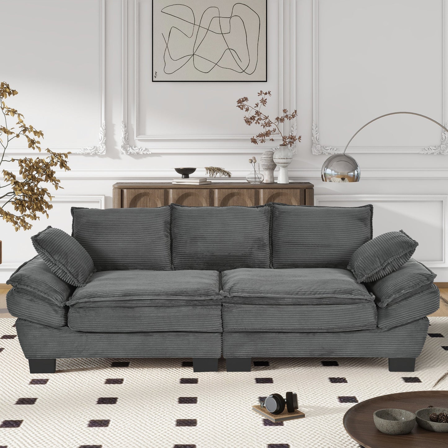 Modern Corduroy Sofa and the Curved Frame