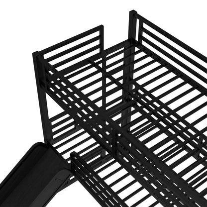 Twin Over Twin Over Full Bunk Bed with Slide, black metal frame, HouseOfZazla on Tampa Home & Garden Store